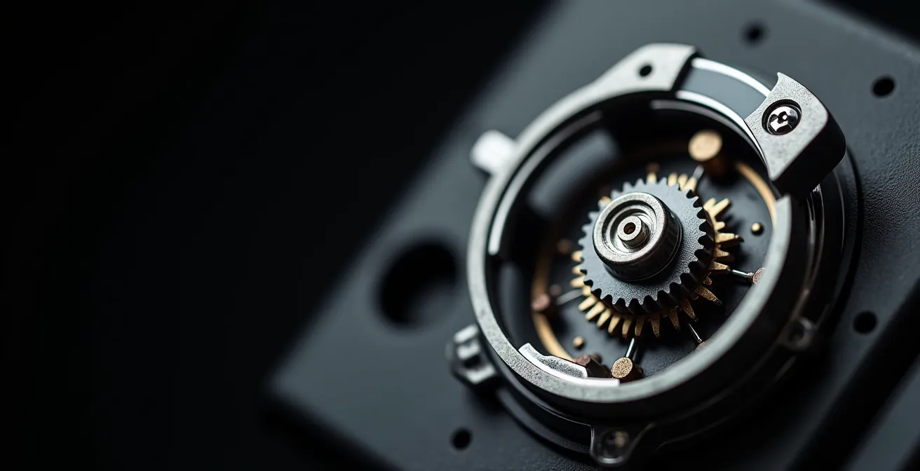 Vue macro des mécanismes internes d'un obturateur d'appareil photo professionnel